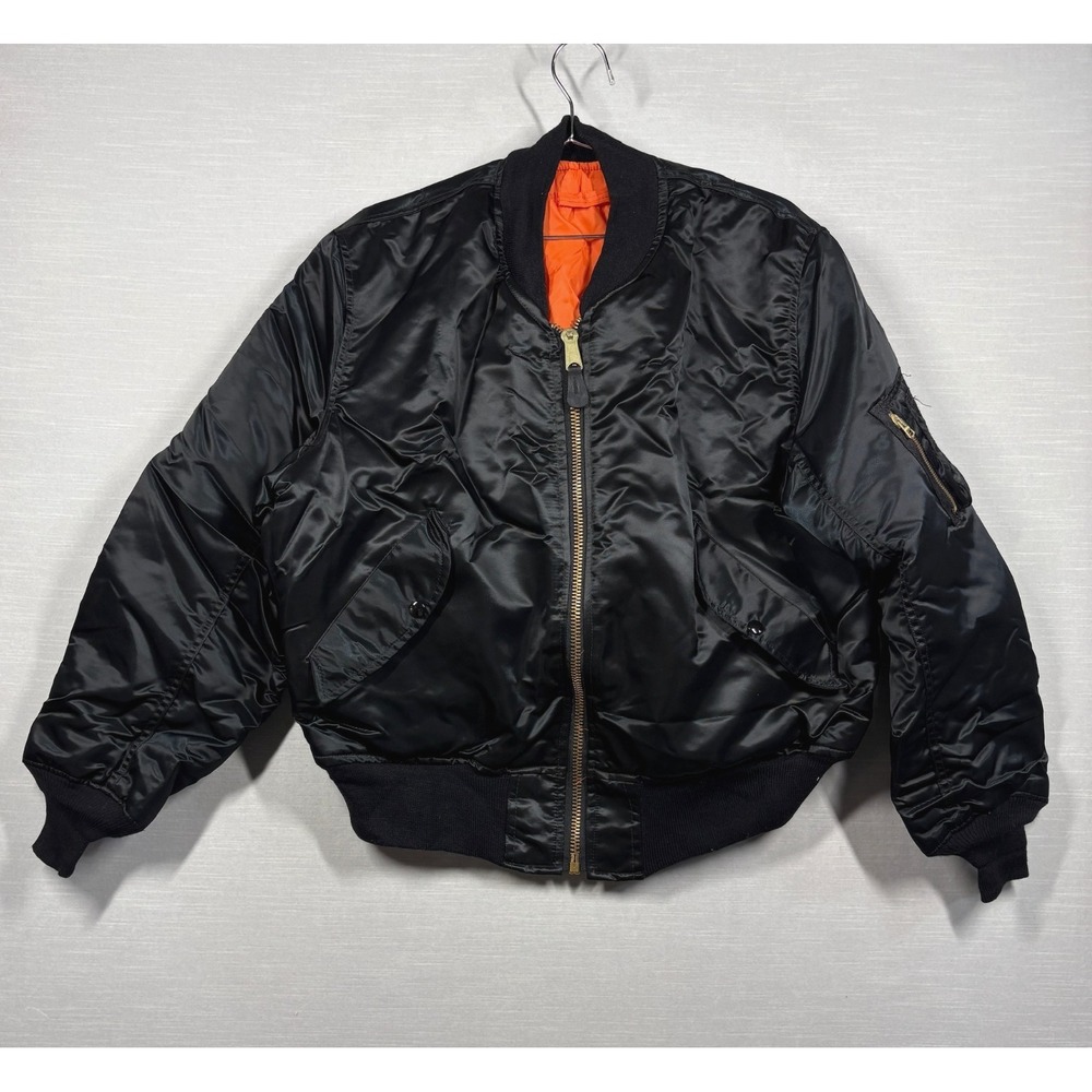 Vintage Corinth MA-1 Flyer Bomber Jacket L Black Orange Reversible Military USA